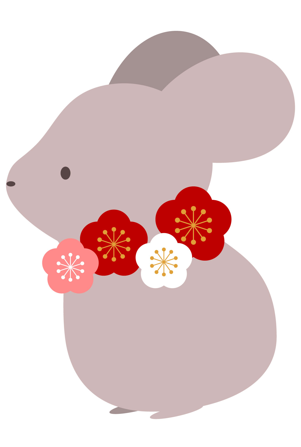 シンプルかわいい梅の花と鼠のイラスト年賀状 無料